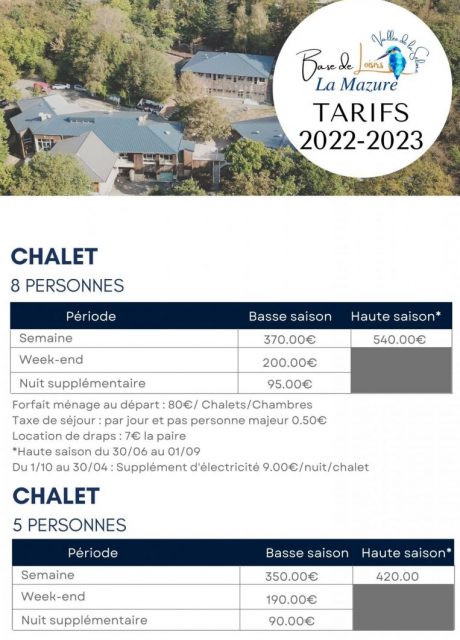 Tarifs chalets